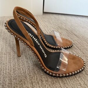 Alexander Wang Tan Nova Heeled Sandals with Clear Strap